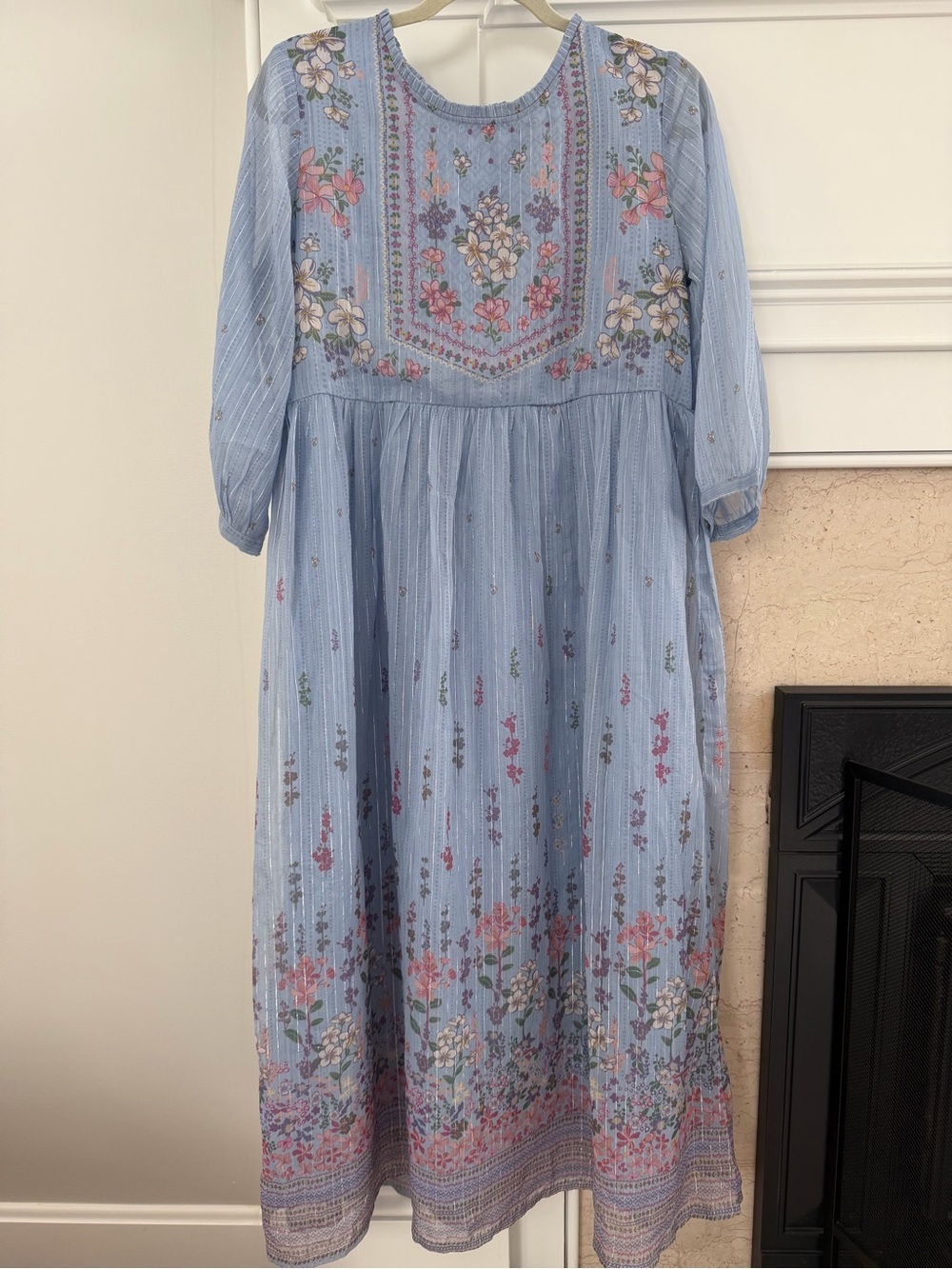 Women’s Cottagecore Coquette Romantic Feminine Light Blue Floral Midi Dress